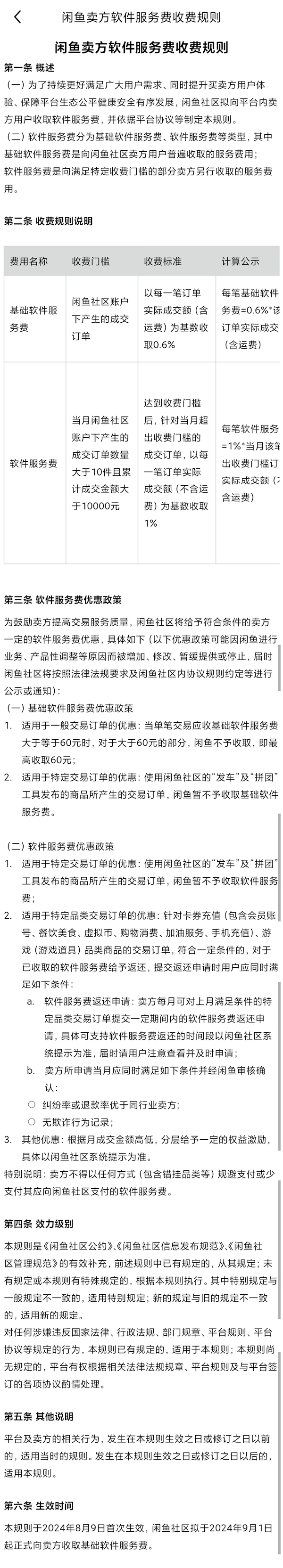 闲鱼卖二手要收费了 9月起全体卖家交易收取0.6%软件服务费-滴滴资源网